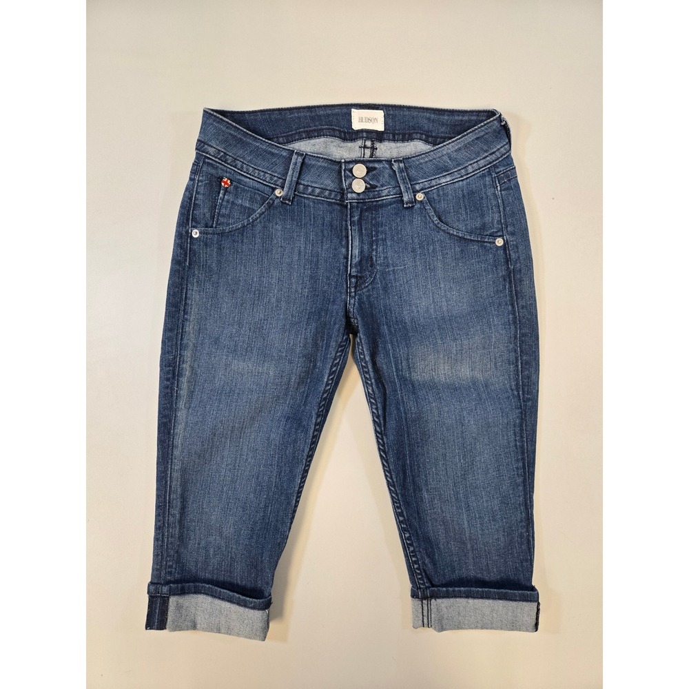 Hudson Women Size 27 Medium Wash Flap Pocket Cuffed Denim Capri Jeans